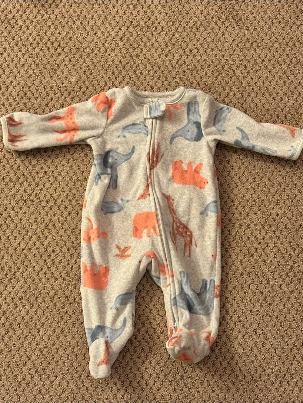 Carter's Cream Footed One-Piece with Coral & Blue Safari Animals